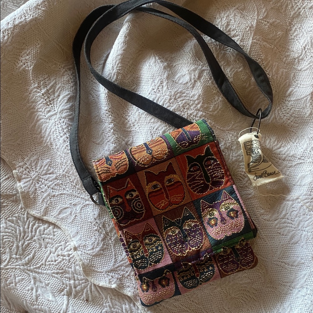 Laurel Burch NWT Tapestry Cat 🐈 Print 6” x 8” Lined Crossbody Bag - Picture 3 of 13